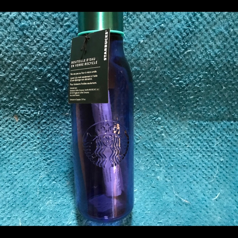 Starbucks cobalt blue glass water bottle